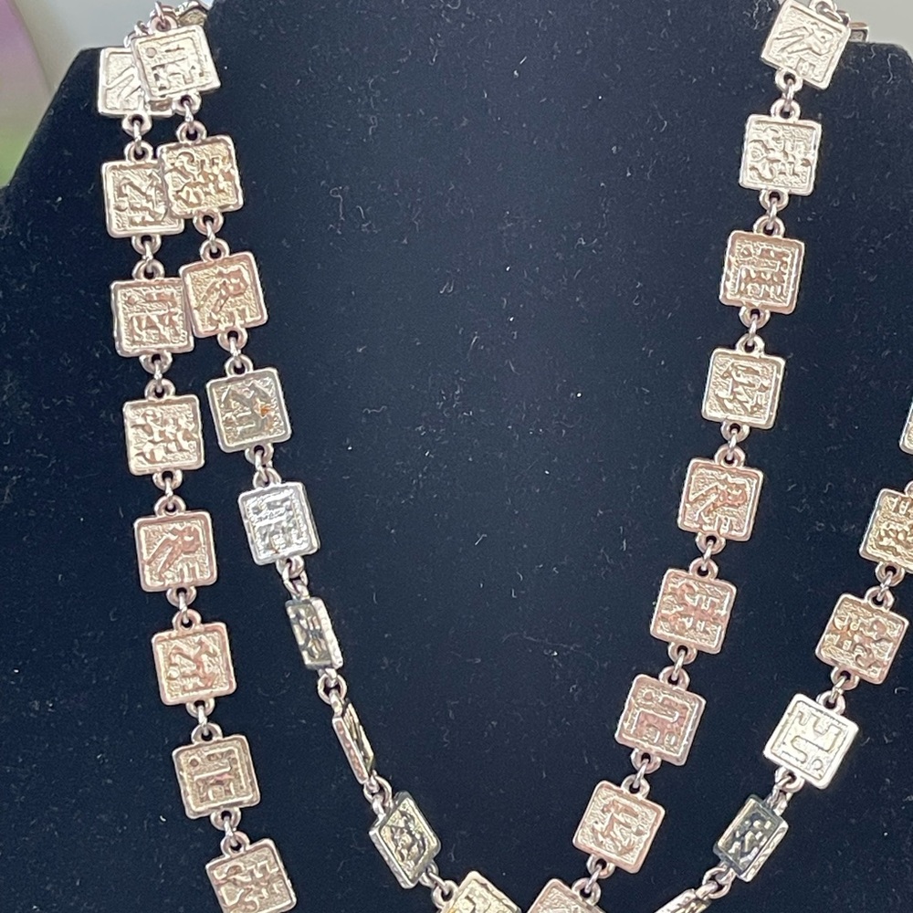 Chic vintage  Silver tone Square Pendant Necklace D’orlan